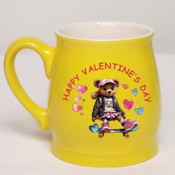 Skater Bear Happy Valentine's Day 15oz. Yellow Spokane Coffee Mug - Picture 1 of 8